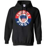 AMERICA FIRST! T shirt G185 Gildan Pullover Hoodie 8 oz.