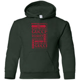 Gucci logomania print Red color gucci men's t shirt G185B Gildan Youth Pullover Hoodie