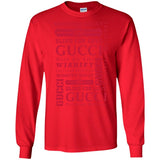 Gucci logomania print Red color gucci men's t shirt G240 Gildan LS Ultra Cotton T-Shirt