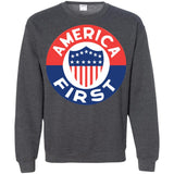 AMERICA FIRST agian! T shirt G180 Gildan Crewneck Pullover Sweatshirt  8 oz.