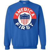 AMERICA FIRST! T shirt G180 Gildan Crewneck Pullover Sweatshirt  8 oz.