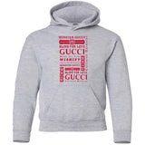 Gucci logomania print Red color gucci men's t shirt G185B Gildan Youth Pullover Hoodie